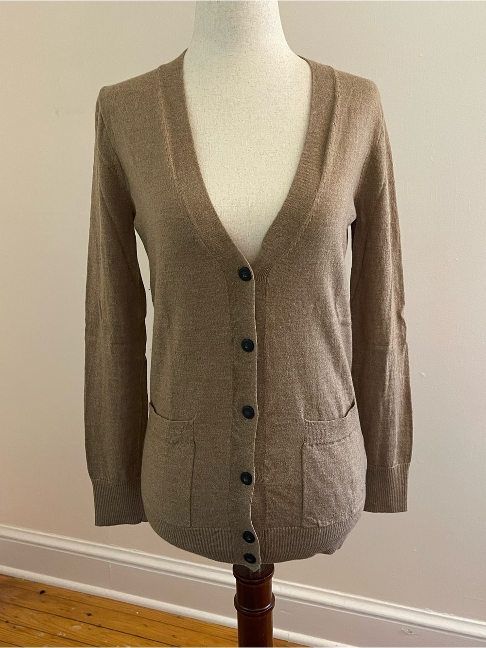 J.Crew 100% Merino Wool V-Neck Cardigan Sweater | Camel/Taupe | Small